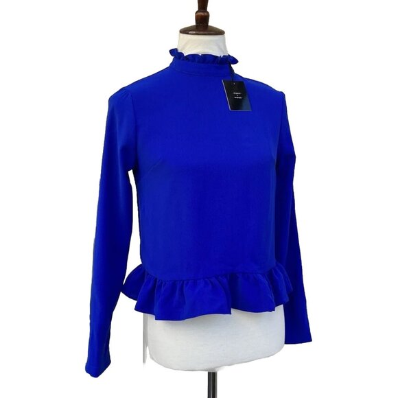Code X Mode Women’s Blue Ruffle High Neck Top Size XS Polyester NWOT - Picture 9 of 12